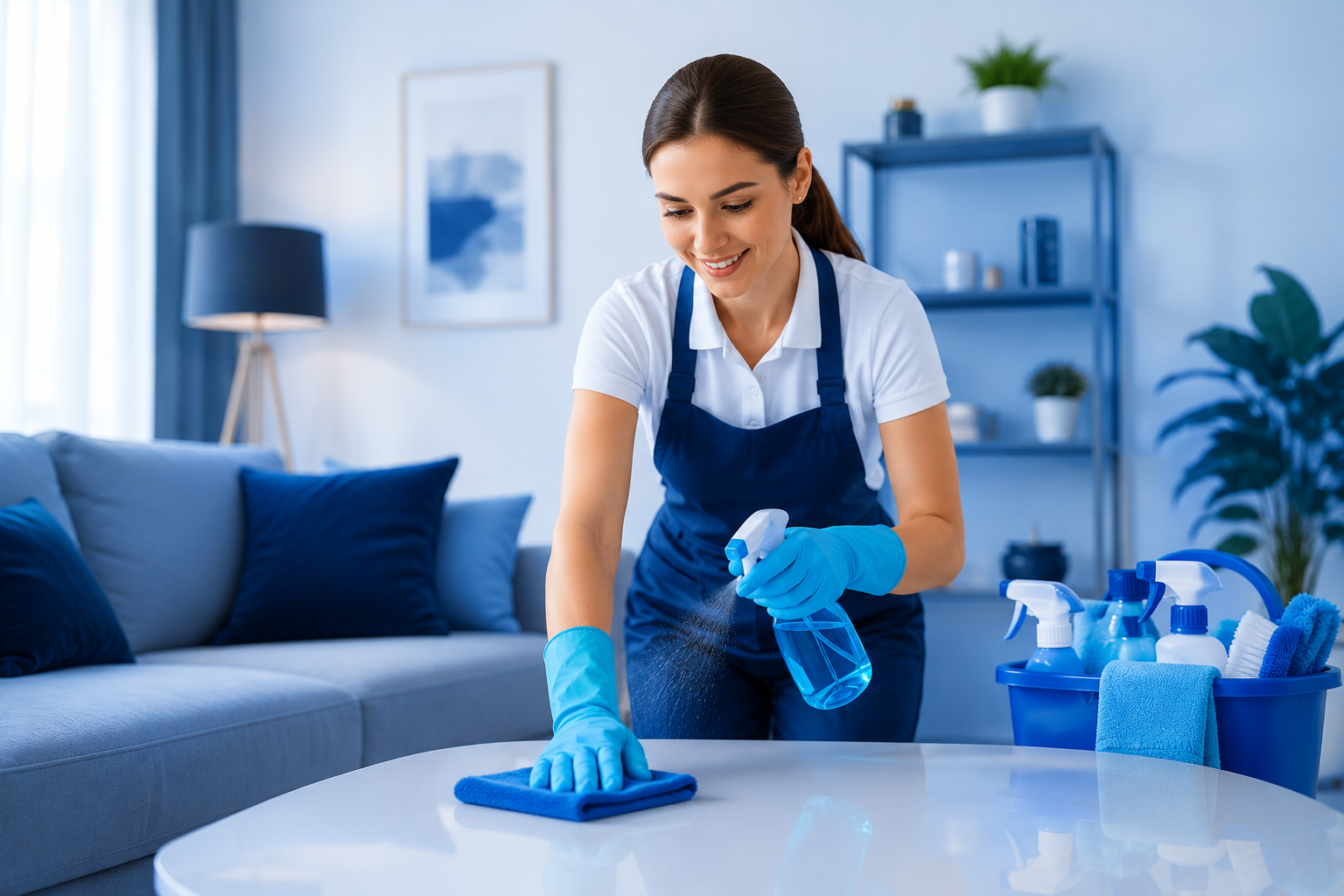 Modern Living Room Cleaning Scene